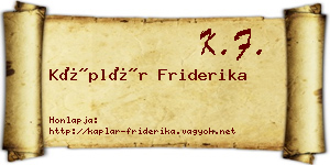 Káplár Friderika névjegykártya